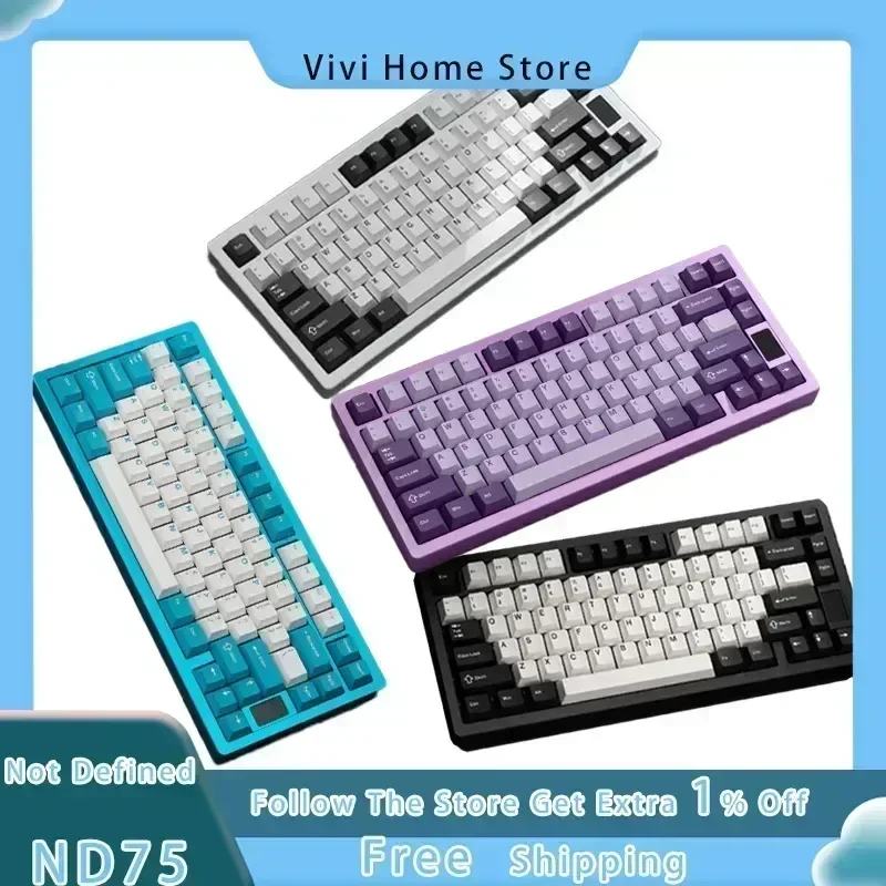 

Not Defined ND75 Mechanical Keyboard Aluminum Block Three Mode Wireless Bluetooth 2.4g Customized Screen Hot Plug Game Keyboard