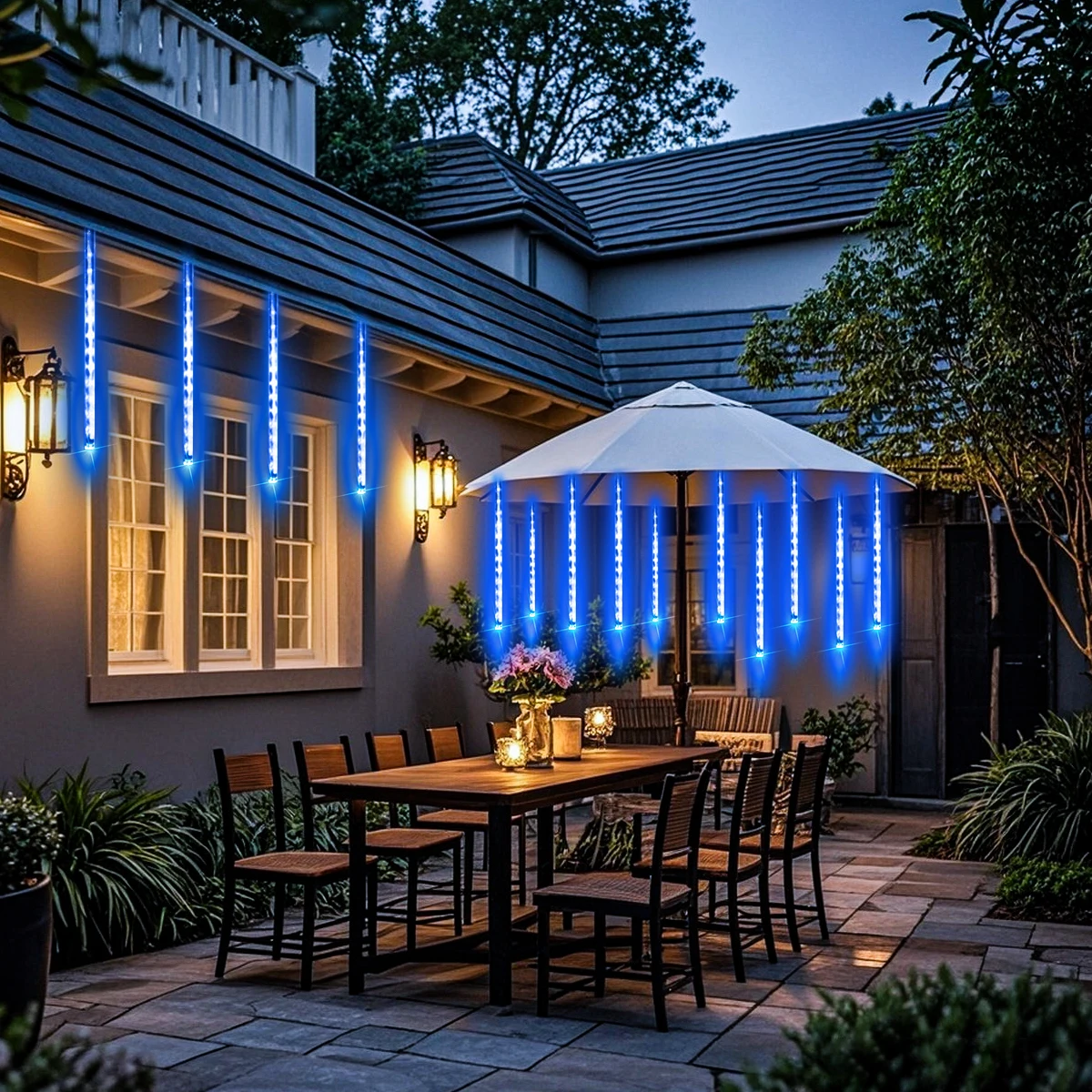 Solar Meteor Shower String Lights Outdoor Indoor Waterproof Hanging LED Decoration Lights for Tree Party Garden Holiday Lighting