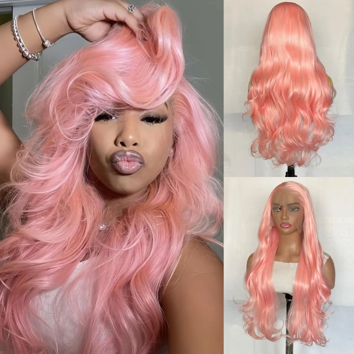 

Rose Pink Wig 13*4 Lace Front Wig Lolita 26inch Straight Hair Wigs High Quality Natural Looking Wear and Go Synthetic Lace Wigs