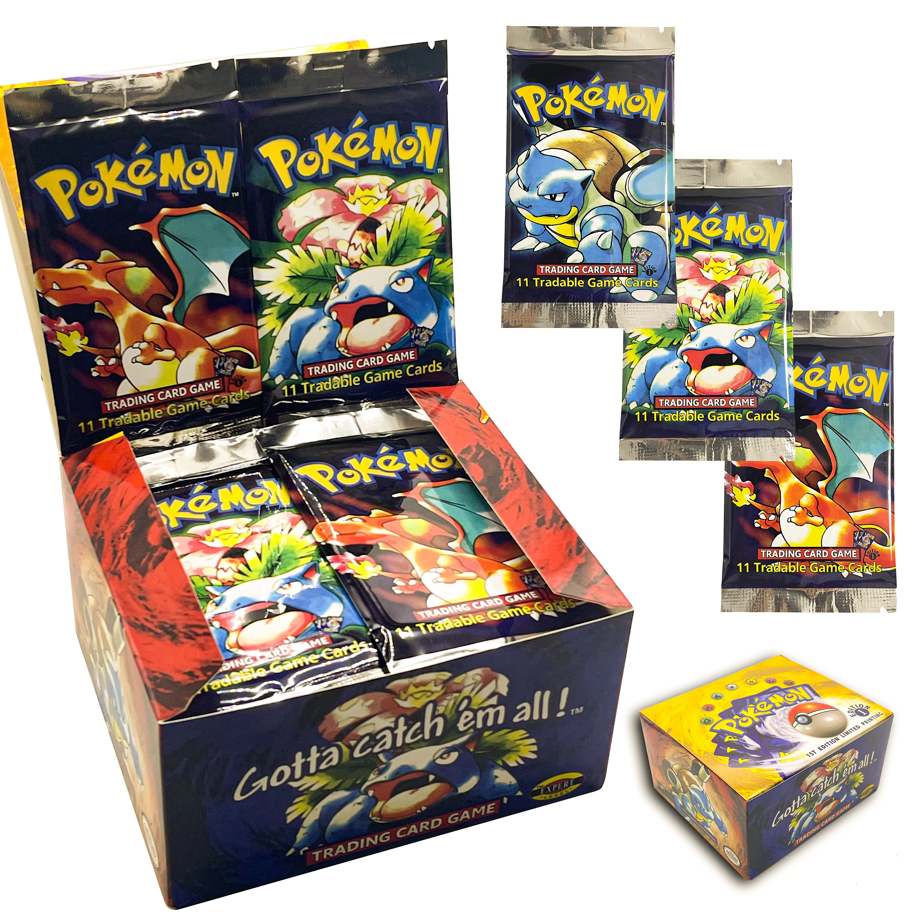 

DIY 36Pack/396Pcs PKM 1st Edition Booster Pack Game Card Pokemon English Version TCG Base Set Sealed Pack RARE Art Set