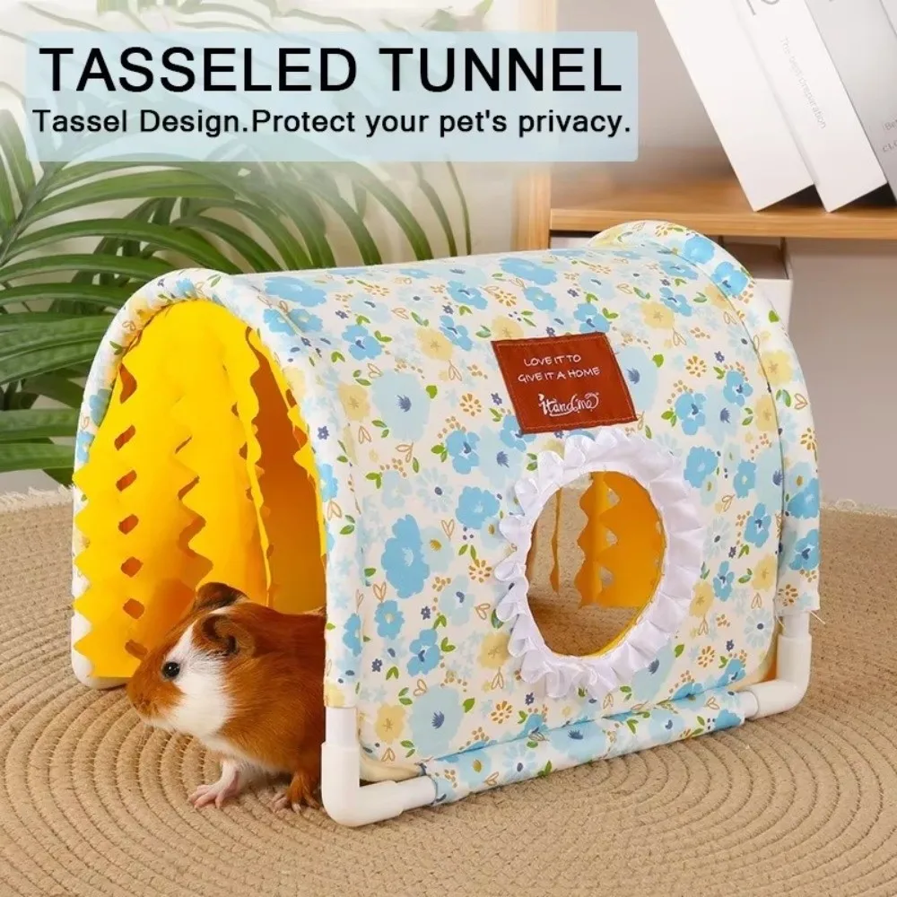 Triangle Tassel Tunnel Nest Bottomless Summer Small Animal Cage Floral Print Rabbit/Dutch Pig/Guinea Pig Hamster Shelter