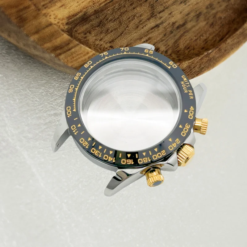 GMOGAR Multifunction Gold Balck Watch Case Sapphire Crystal Bracelet Endlink for Daytona VK63 Movement Ceramic Parts 29.5mm Dial