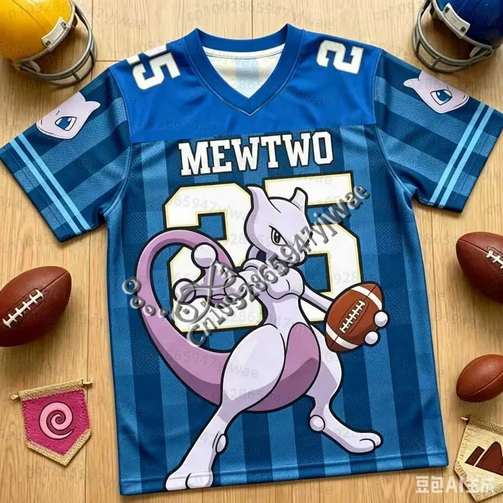 26 Sommer Herren Damen Kinder Cartoon Mewtwo Bulbasaur Fußballtrikot Y2k Streifendruck Familien-Partnerlook T-Shirt Strand-T-Shirt – Detail 14