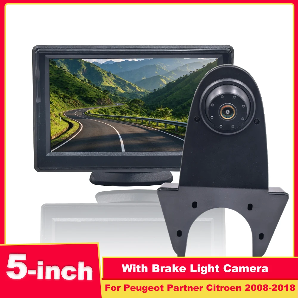 5 Inch AHD IPS Monitor TFT LCD Screen+ Brake Light Backup Camera Kit 1080P Night Vision 170°