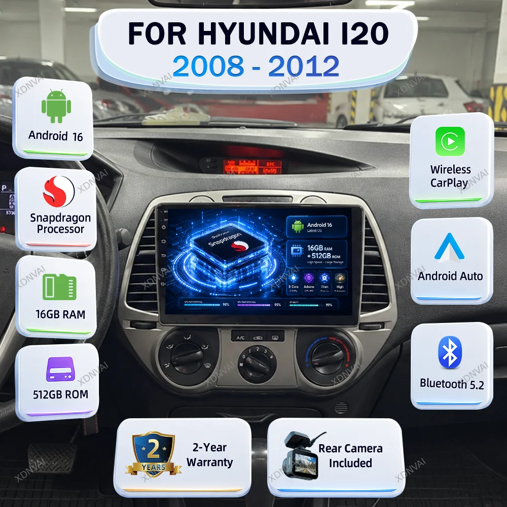 Android 16 Multimedia Video Player For Hyundai I20 2008 - 2012 Car Radio Carplay BT 4G LTE Qualcomm Audio Auto Stereo Autoradio