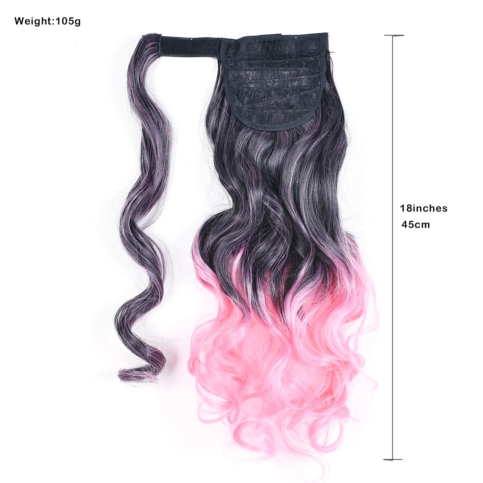 Ombre Rainbow Magic Tape Ponytail Extension Synthetic Wavy Wrap Around Hair Pony For Girls Women Party