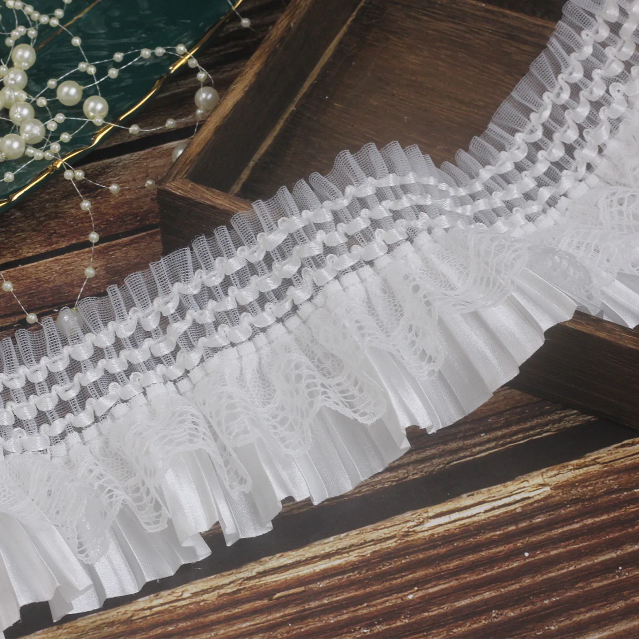 Wholesale 8CM Wide Lace Applique Collar Ribbon Elastic Ruffle Trim Dress Skirts Doll Toy Sewing DIY Guipure Supplies SC813