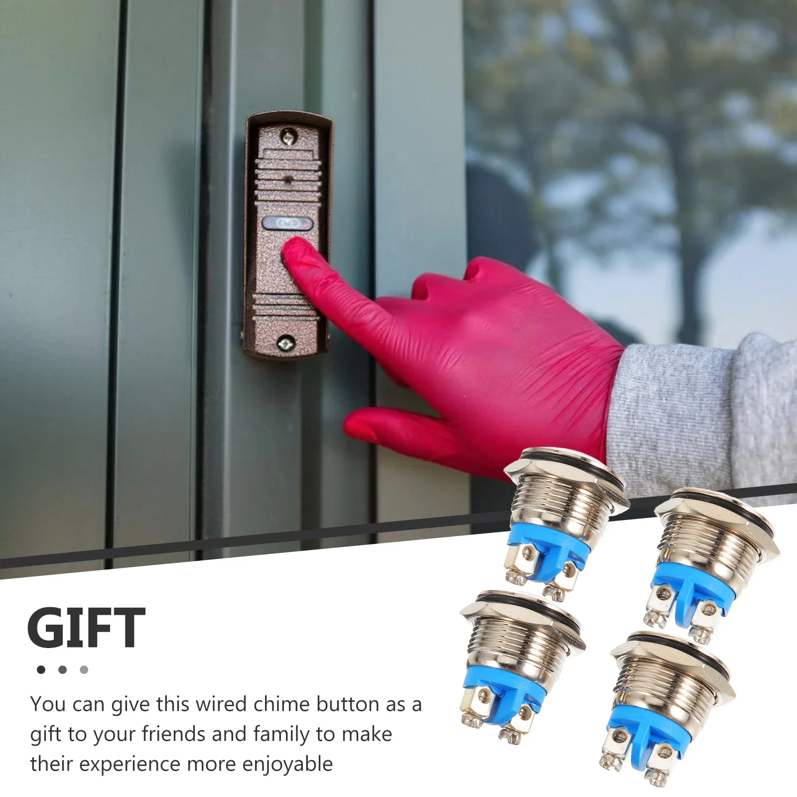 4 Pcs Doorbell Button Kit Sturdy Wired Chime Replaceable Ringer 16MM Self Resetting Arc Face Easy Install Home Use Door