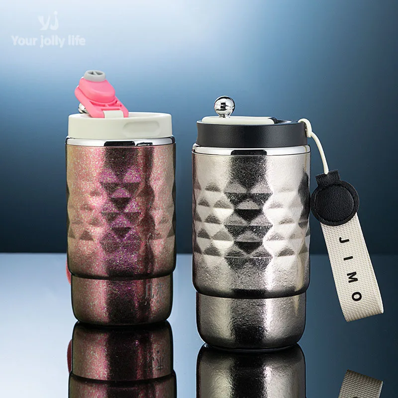 400ml Pure Titanium Straight Drink Coffee Cup/THERMOS CUP With Lifting Rope,Vacuum Flasks With One Hand Open Lid,Water Bottle