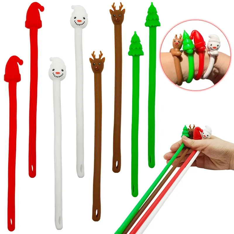 8Pcs Santa Claus Snowman Reindeer TPR Rope Anti Stress Bracelet Fidget Toy for Christmas Party Favors Birthday Pinata Goodie Bag