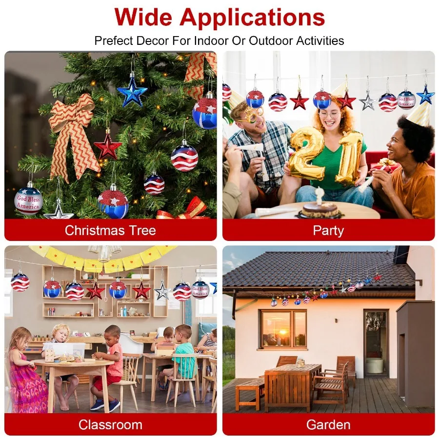 24 قطعة مجموعة حلي معلقة الكرة ستار مهرجان الوطني حفلة الدكتور يوم الاستقلال 4th من يوليو شجرة عيد الميلاد جدار داخلي في الهواء الطلق