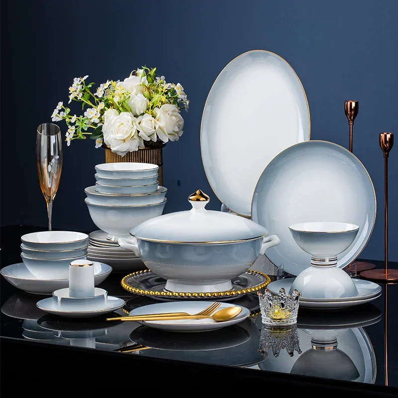 Jingdezhen-Modern Affordable Luxury Ceramic Dinner Plates Set Affordable Luxury Complete Tableware for Combination