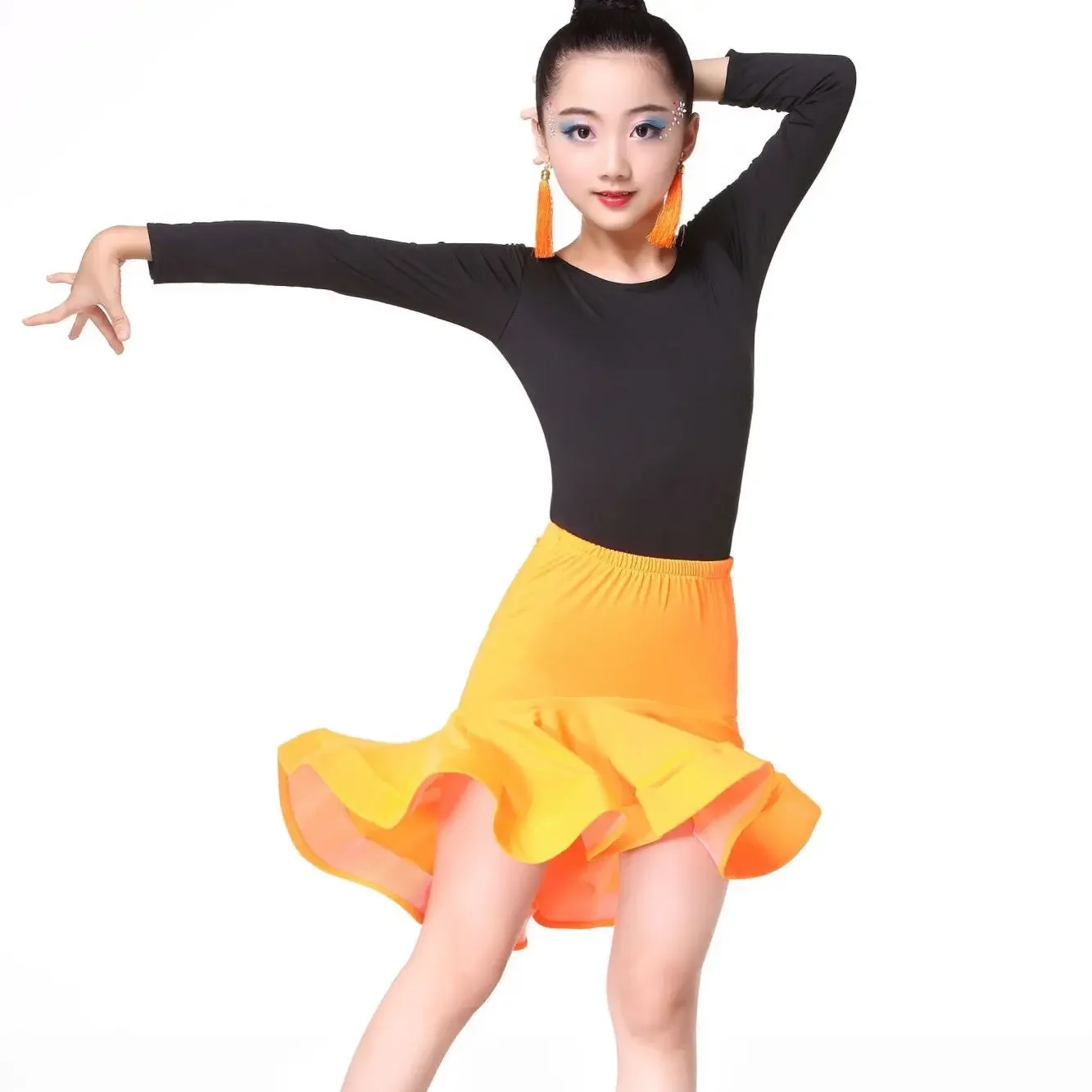 Robe de danse latine pour filles, Salsa Tango Rumba, compétition pour enfants, robe de danse de salle de bal, justaucorps de fête avec jupe sirène