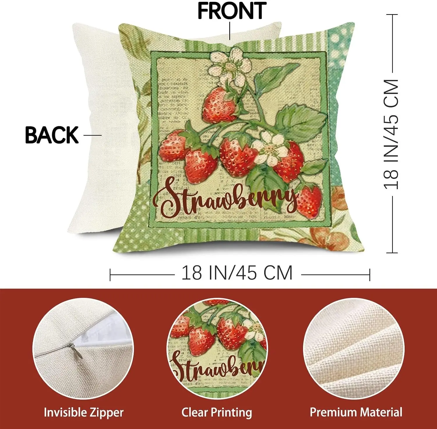 Cottagecore Printed Fruit Pattern Throw Pillow Cover Set of 4 Seasonal Botanical Accent Home Decor for Living Room Bedroom
