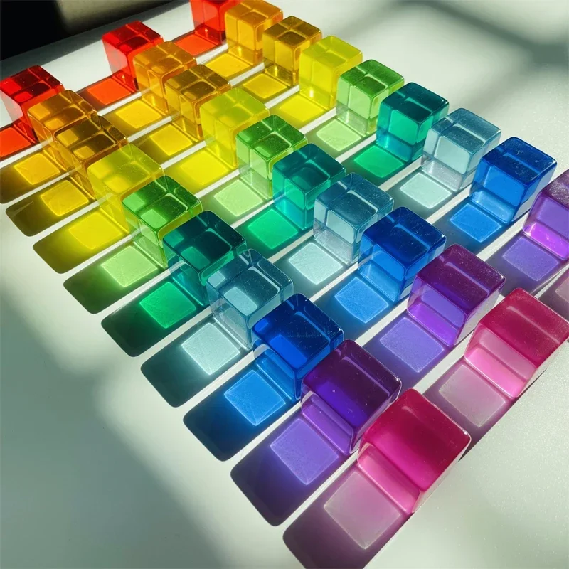 Nederlandse Houten Huizen Lucite Kubussen Blokken Regenboog Acryl Bouwstenen Kleur Straat Open Spelen Montessori Educatief Speelgoed