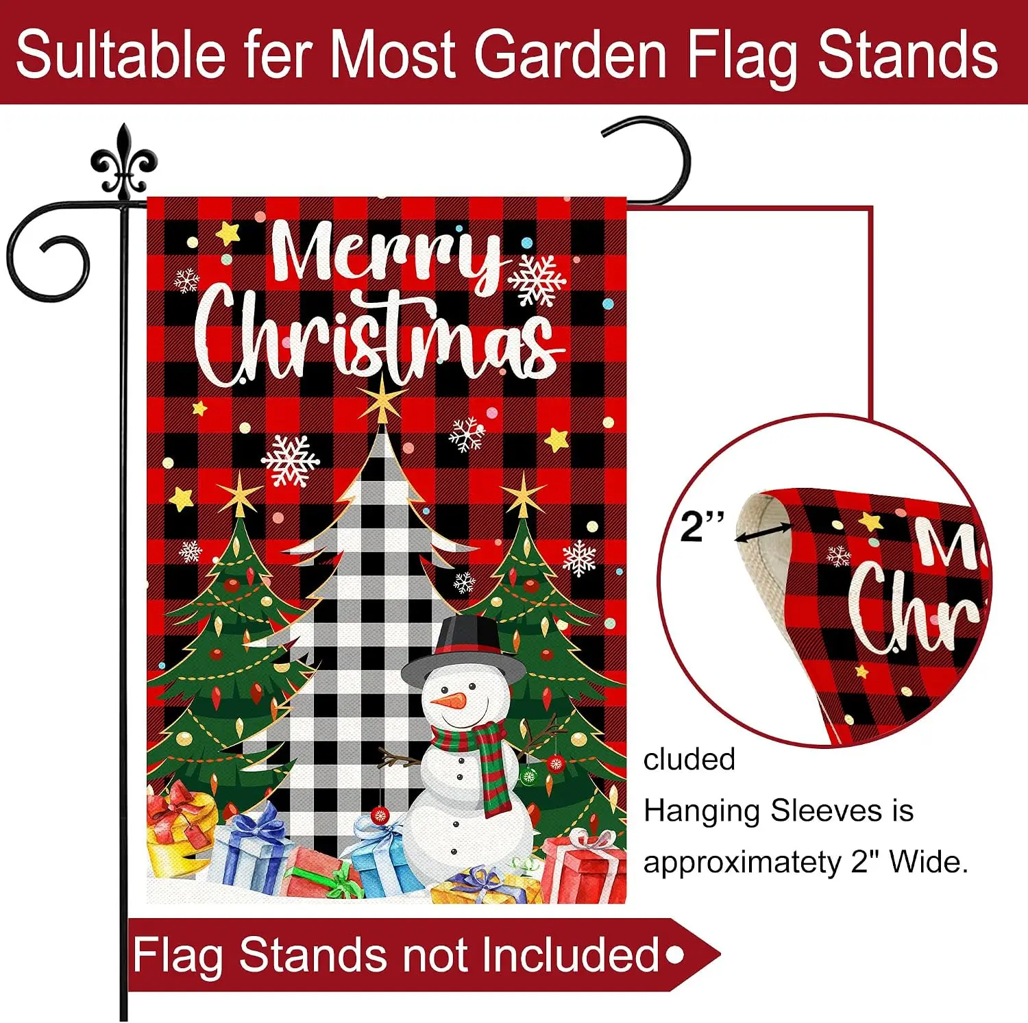 Christmas Garden Flag, Merry Christmas Flags 12x18 Double Sided, Christmas Tree Snowman with Buffalo Plaid Burlap Vertical S bbp