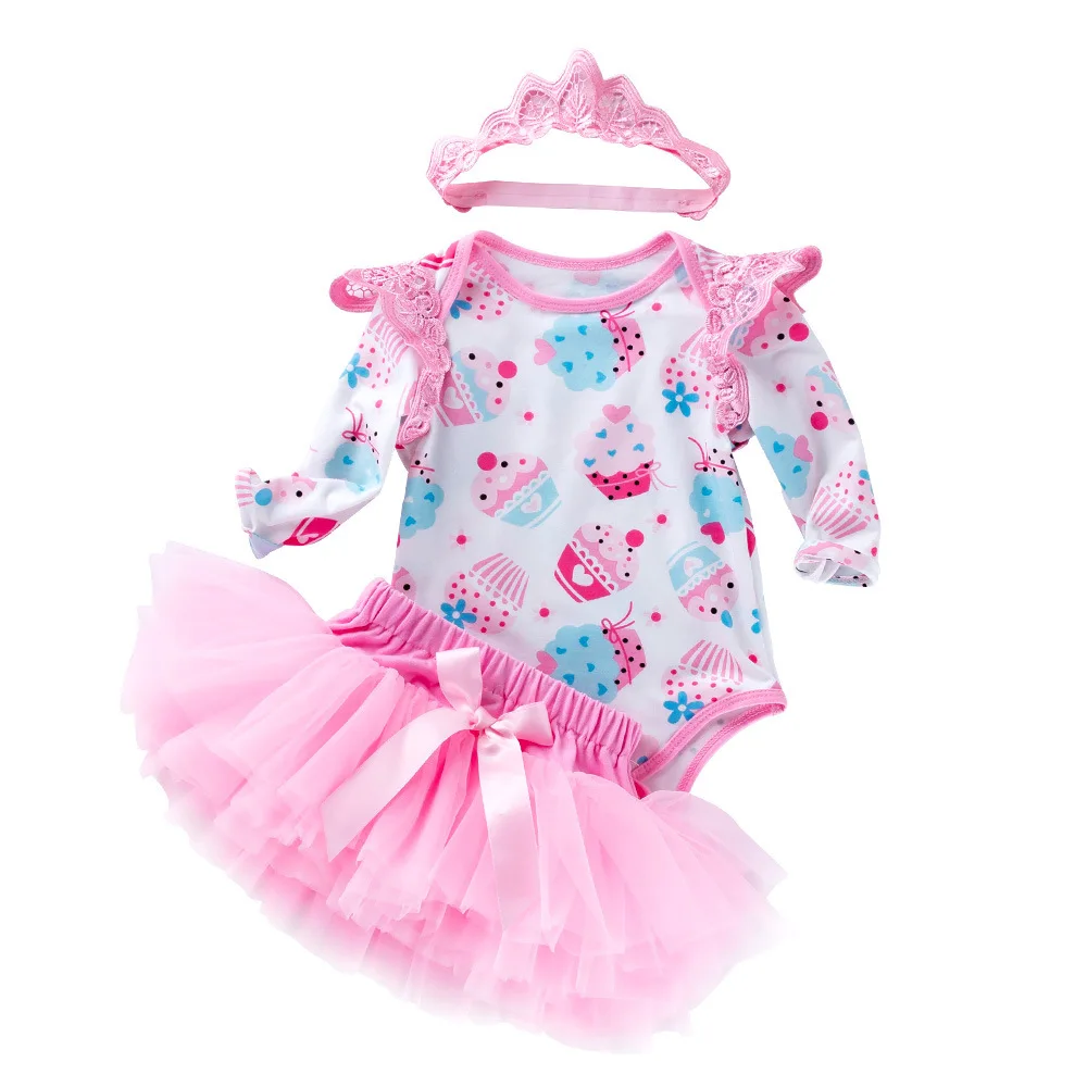 

New born Baby Clothing Sets Girl Long sleeve Cake Romper+Crown+Skirts 3pcs Princess 1st Birthday Angel Wing Girls Clothes