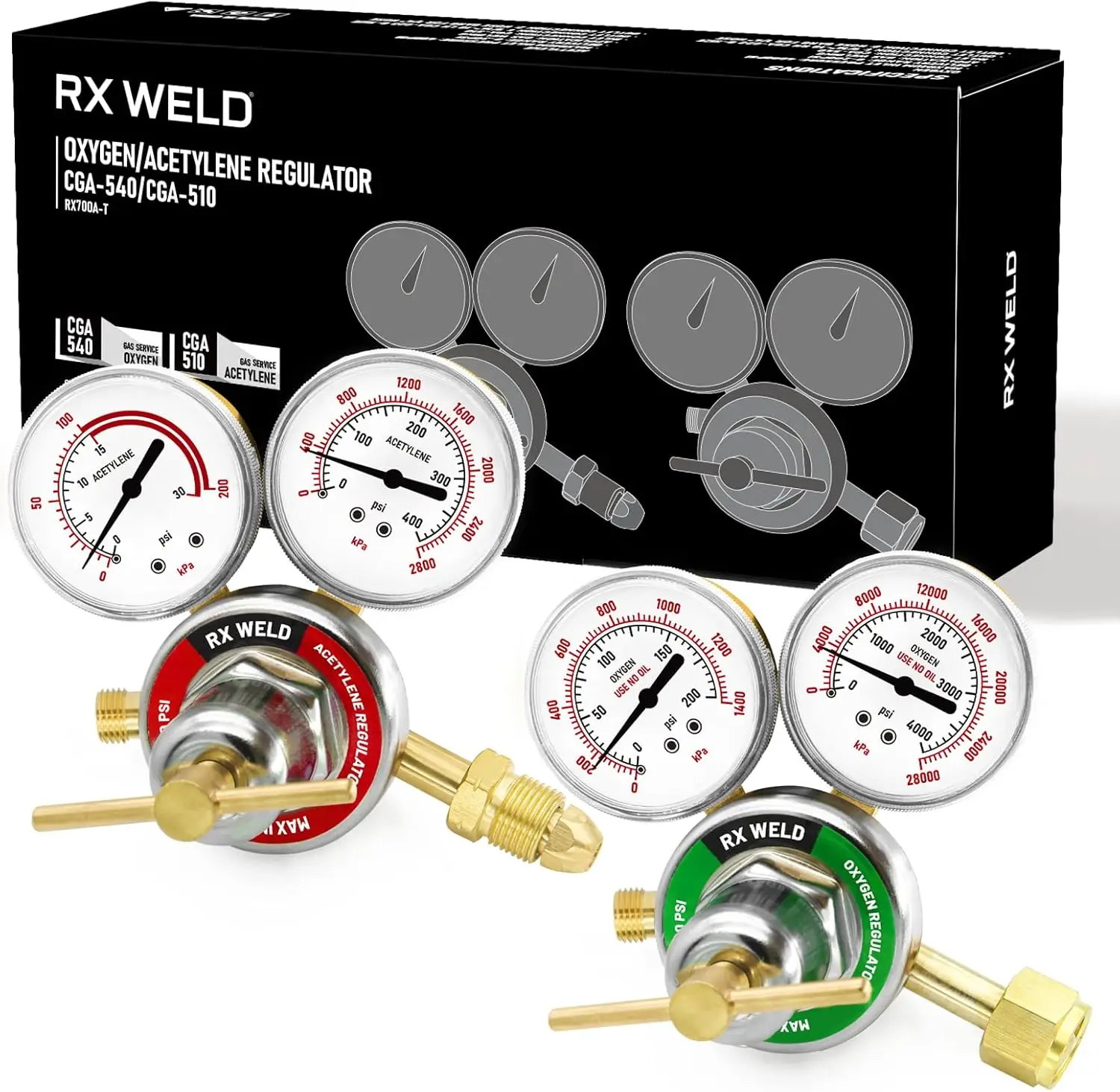 

Oxygen and Acetylene Regulators for Welding Torch Cutting, CGA540 and CGA510 Compatible with T-Handle