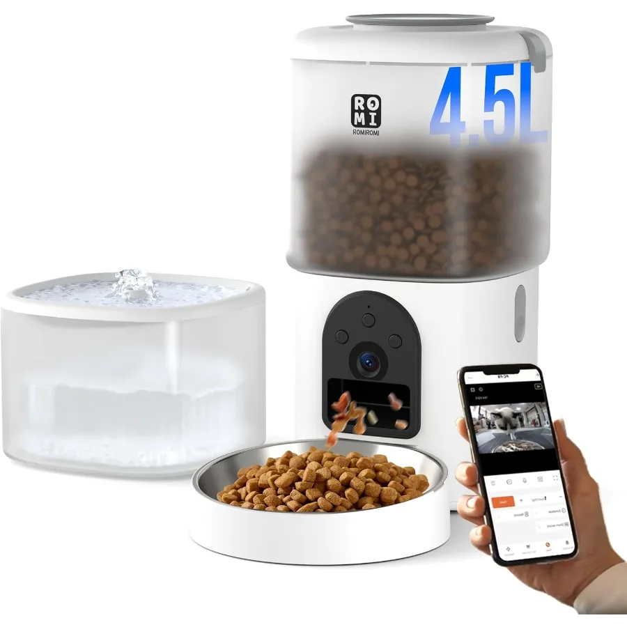 

7L 2-in-1 Automatic Cat Feeder with Camera and Water Fountain Dispenser 1080P HD Video 2.4Gand5G WiFi Timed Auto Feeder with AP