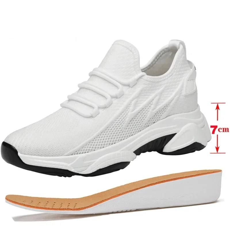 

Summer Hollow Breathable Mesh Height Incresing Sneakers Men Shoes Elevator 7cm Outdoor Leisure White Casual Lift Man Shoes Tall