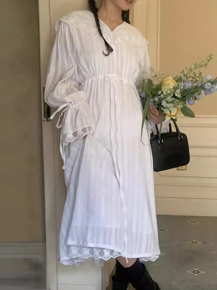 

Женское длинное платье, белое кружевное платье с большими лацканами и Расклешенным рукавом, X820, весна-лето 2024