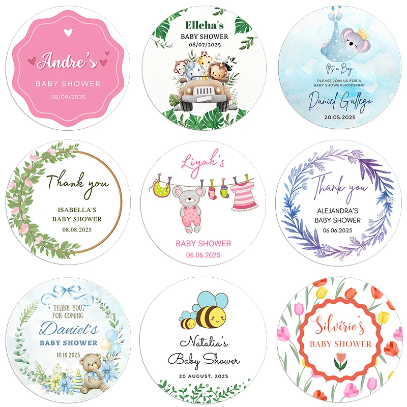 Personalized Baby Shower Stickers, Waterproof Round Favor Sticker, Custom Thank You Labels, Birthday Party Favor, 1.5-3 Inch