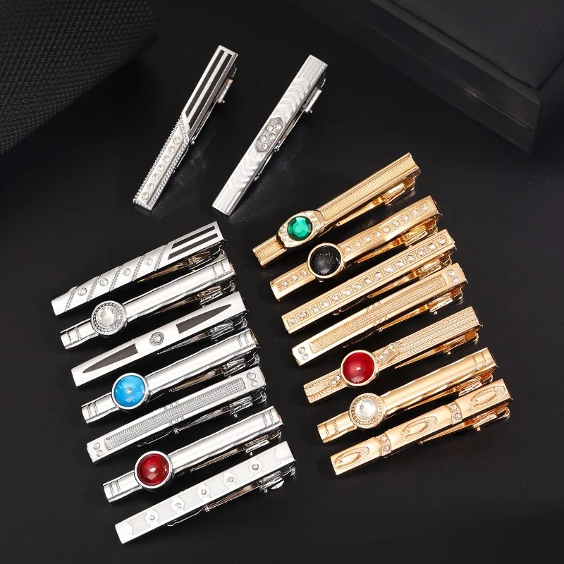 Gem‑inlaid Decorative Tie Clip Formal Apparel Ornament for Evening Gown Suit Shirt Gentleman Neck‑wear Accessory Supporting