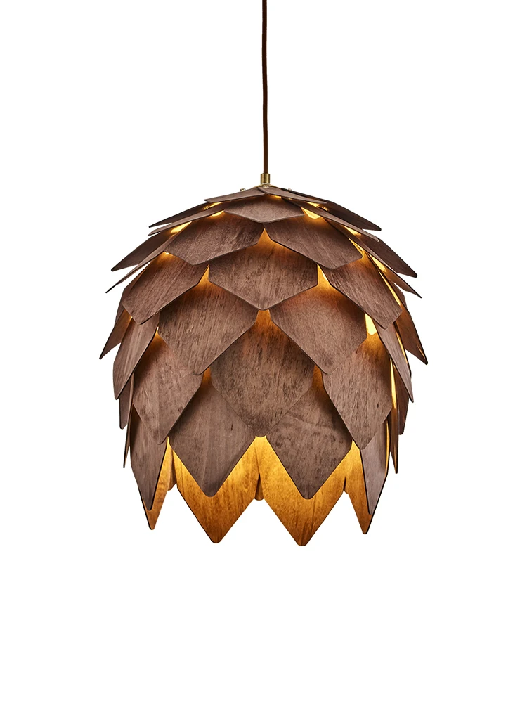 

Solid wood pine cone chandelier wabi-sabi wind retro Internet celebrity wood restaurant bar bed and breakfast tea room walnut