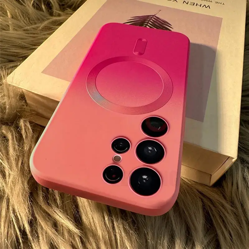 حافظة فاخرة متدرجة لهاتف سامسونج جالاكسي S23 S22 S21 Ultra s 23 5G S21 Plus شحن لاسلكي مغناطيسي غطاء سيليكون مطفي مريح