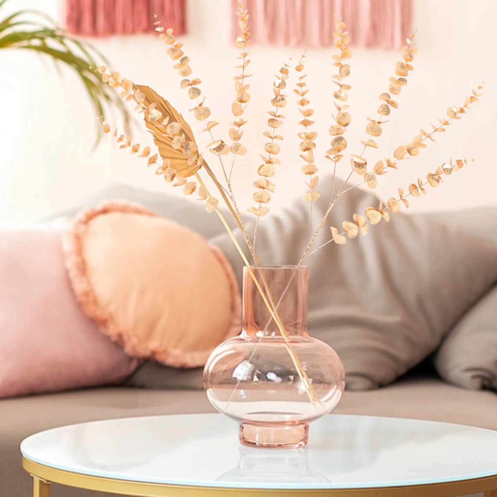 

4 Pcs Golden Artificial Eucalyptus Stems Ginkgo Branches Decorative Fake Leaves for Home Wedding Vase Arrangements Party Bedroom