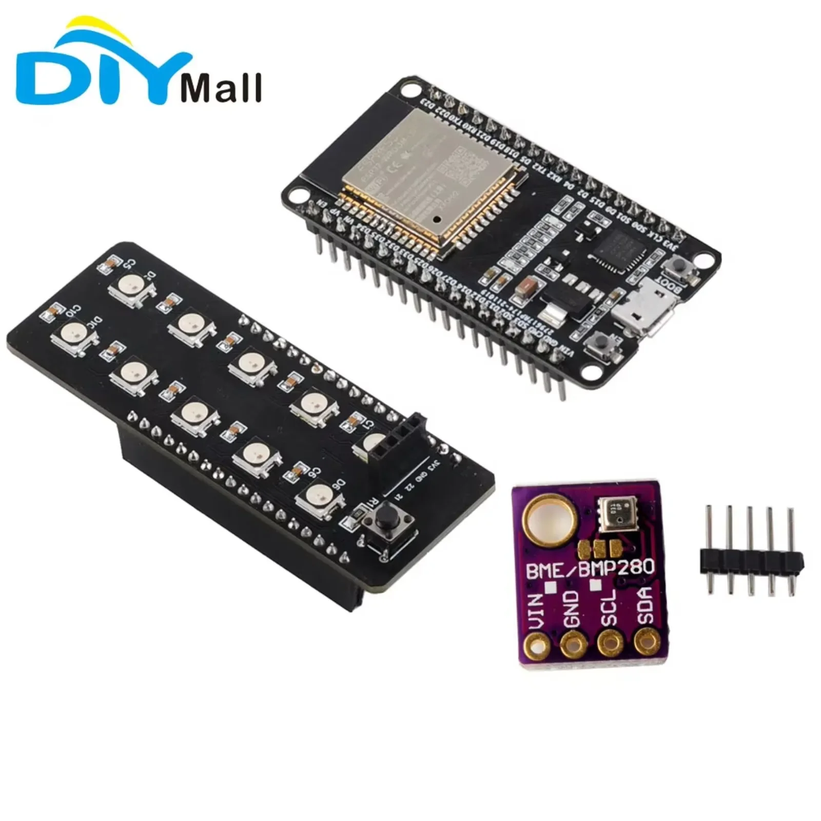 18Pin DEVIT V1 ESP-WROOM-32 Development Board / ws 2812 Addressable RGB LED Shield / GY-1-5V Humidity Temperature Sensor