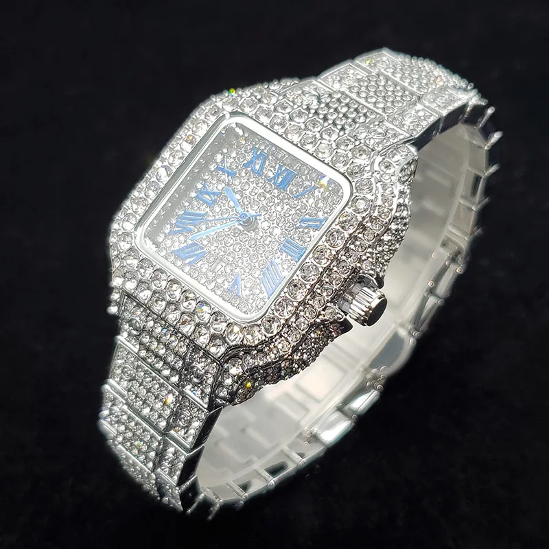 Jam Tangan Mewah Bertabur Berlian Wanita Fashion Bling Perak Stainless Steel Quartz Iced Out Berkilau Perhiasan Jam Tangan 2026 Terbaru