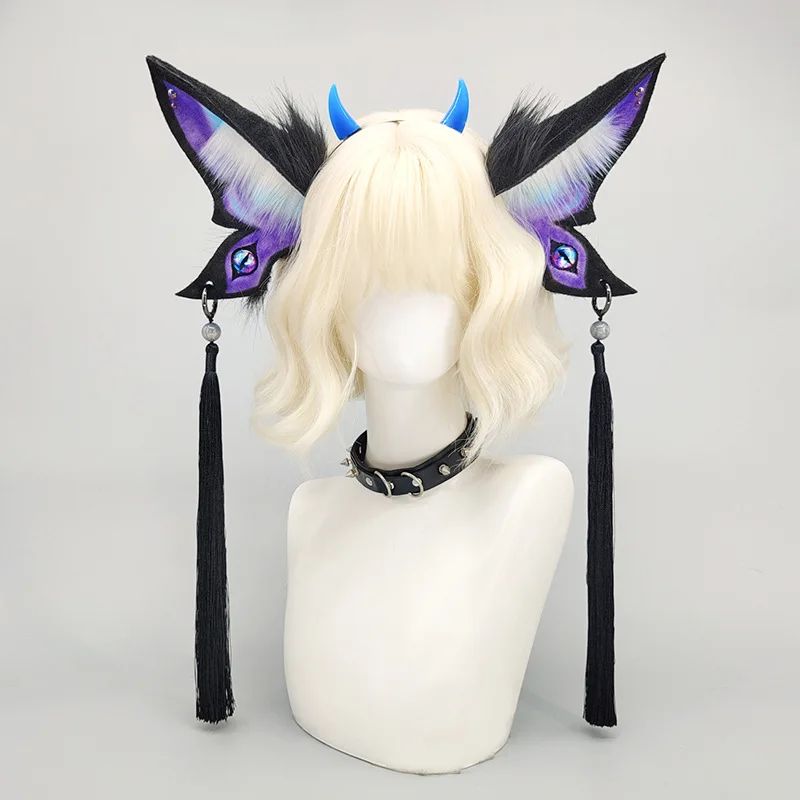 悪魔の動物耳ヘッドバンド毛皮のような蝶蛾ファンタジークリーチャーアニメコスプレ衣装ハロウィンヘッドドレスホーンファースーツ小道具