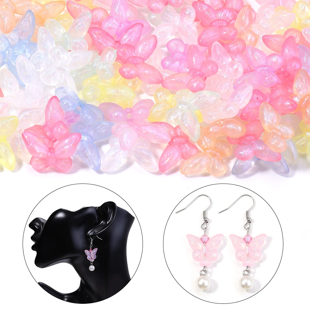 50 قطعة/الوحدة الاكريليك فراشة الخرز الملونة شفافة سحر الخرز فضفاض خرزة مباعدة DIY بها بنفسك صنع المجوهرات قلادة سوار