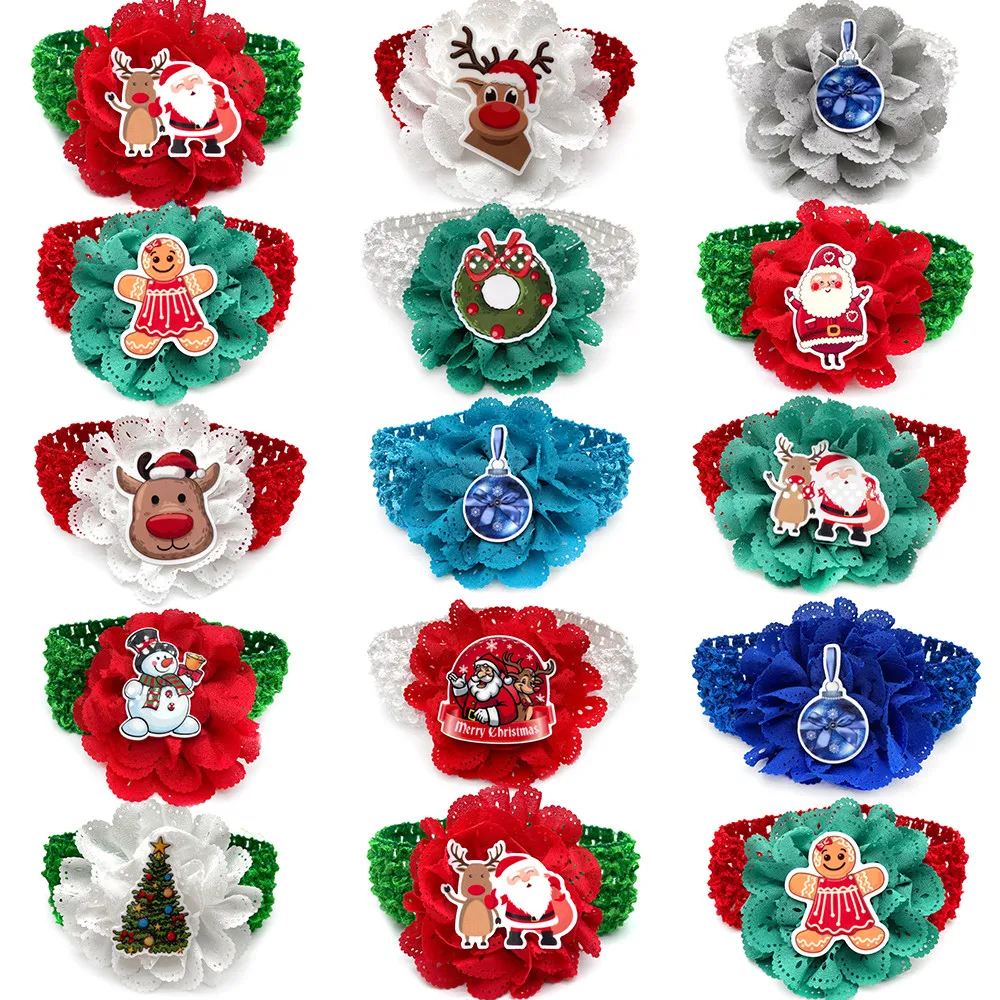 

50/100pcs Christmas Dog Bowties with Elastic Band Snowman Deer Xmas Style Small Middle Large Dog Collar Pet Dog Grooming Product