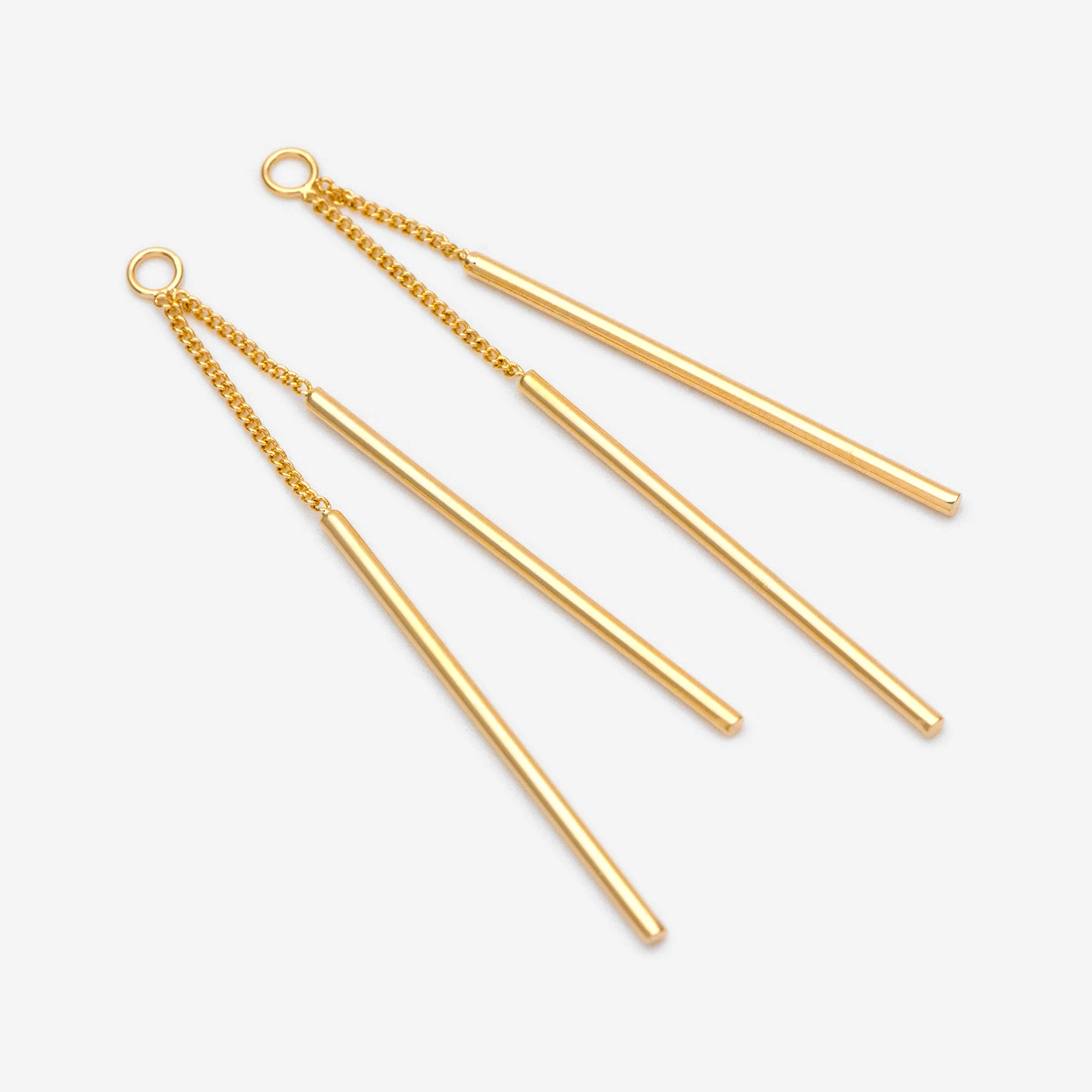 10pcs Long Bar Charms 58mm, Gold / Rhodium Plated Brass Stick Pendants For Earring Jewelry Making DIY Accessories (GB-1279)