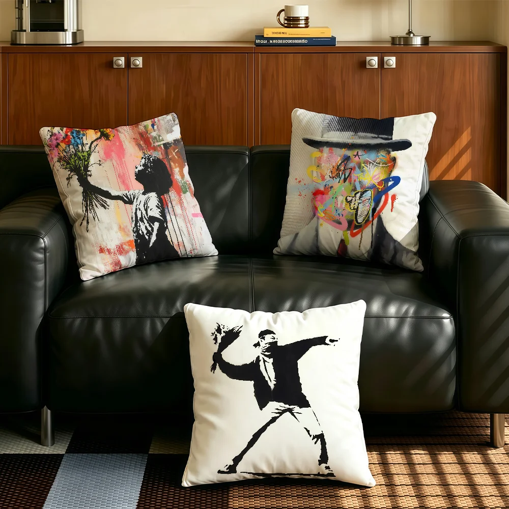 Street artist B-Banksy cushion cover Comfortable Decorative For Bedroom Living room Dormitory Picnic and Holiday Decoration
