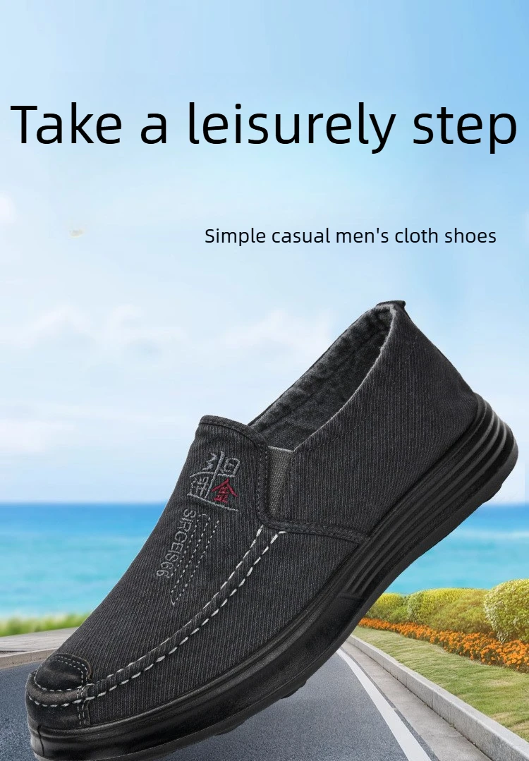 Herren-Slipper aus Canvas, lässige Schuhe, atmungsaktiv, rutschfest, mit dicker Sohle, ideal für ältere Herren, bequem zum Gehen, Canvas-Schuhe. – Detail 1