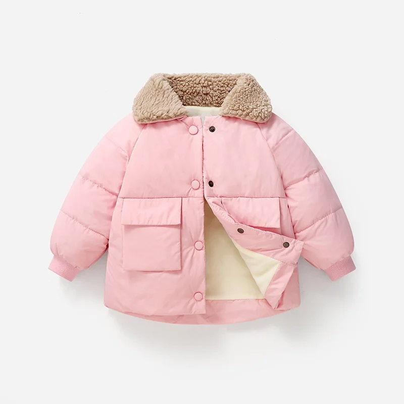 Winter New Warm Coats Baby Girl Boy Lamb Fleece Lapel Down Jackets Autumn Thicken Children Clothes Fashion Boys Girls Outerwear