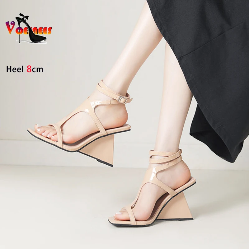 

8CM Wedges Sandals Women Party High Heels Fashion Lady Banquet Dress Shoes Designer 2024 Summer Ankle Strap Sandalias De Mujer