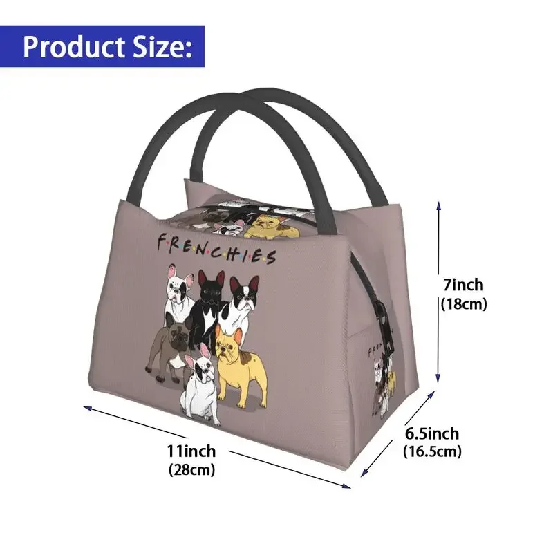 Funny Frenchies French Bulldog Insulated Lunch Bags for Women Resuable Dog Animal Cooler Thermal Lunch Tote Beach Camping Travel