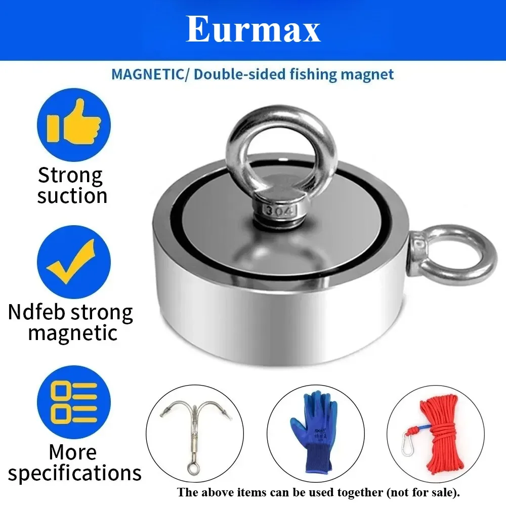 Super Heavy-Duty Double-Sided Magnet Hook LNM48/60/75 Ultimate Tool for Salvage, Fishing, Diving Metal Detection with Steel Cup