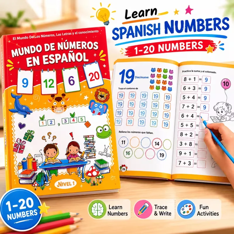 Spanish Numbers 1–20 Tracing Workbook—Number Writing and Counting Activities for Homeschooling and Spanish Instruction