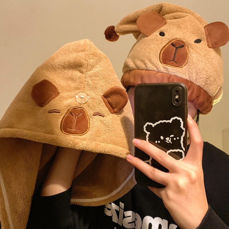 Gorro para secar el cabello de capibara, gorro de toalla para el cabello de secado rápido, gorro de conejillo de indias de agua, gorro de baño, gorro de toalla, gorro seco para el cabello súper absorción