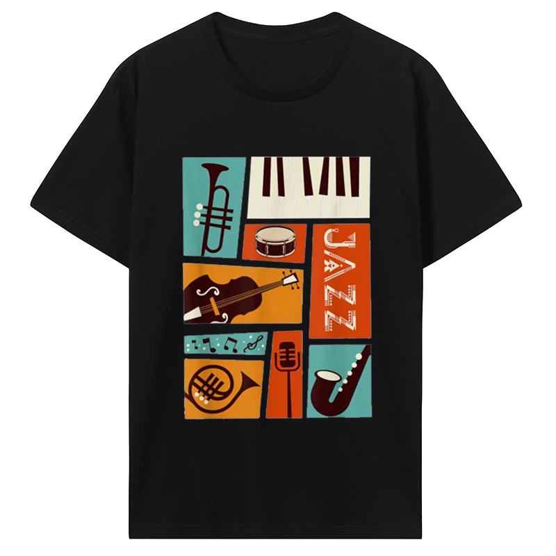 New Jazz Snare Piano Music Band T Shirt Musician Saxophone Trumpet Musical Instrument Funny Tee T-shirt Men Casual Streetwear