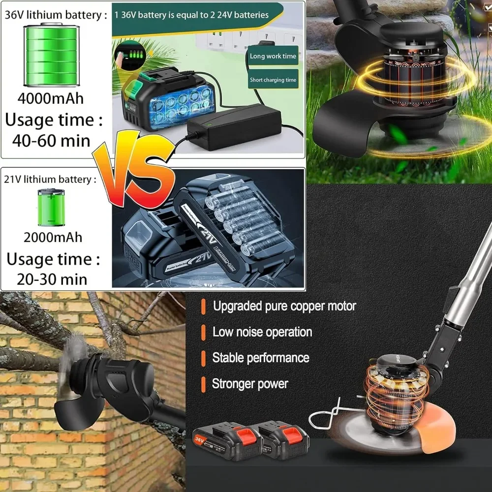 Imagem -06 - Cordless Elétrico String Trimmer Weed Eater Alimentado por Bateria Weed Wacker 3-em1 Ferramenta de Corte Lawn Edger 24v