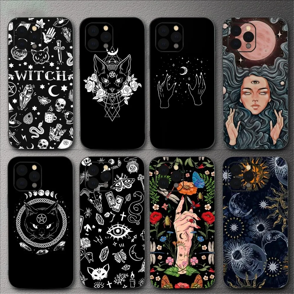 Occult Witchcraft Moon Gothic Witch Phone Case For iPhone Mini 11 12 13 14 15 Pro XS Max X Plus SE XR Shell