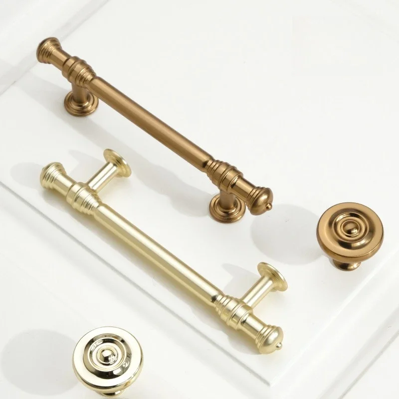 New High-End French-Style Golden Handles for Drawer Cabinets and Bathroom Cabinets Brass-Colored Single-Hole Drawer Knobs