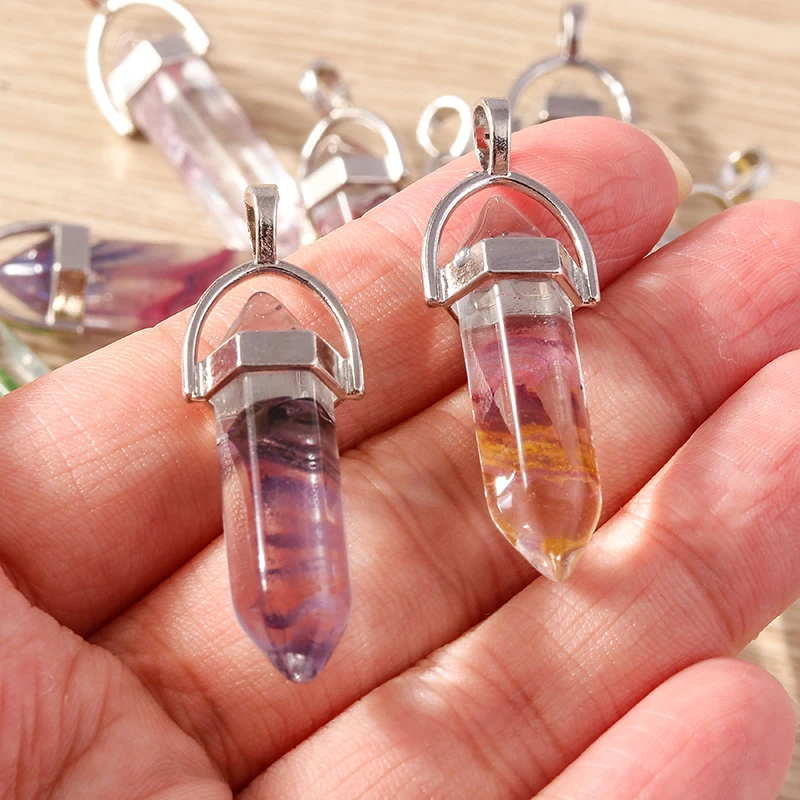 Tusember Mix 5 Stück natürlicher Edelstein Quarzkristall sechseckiger Anhänger Reiki Steine für DIY Schmuckherstellung Halskette Ohrringe Handwerk – Detail 4