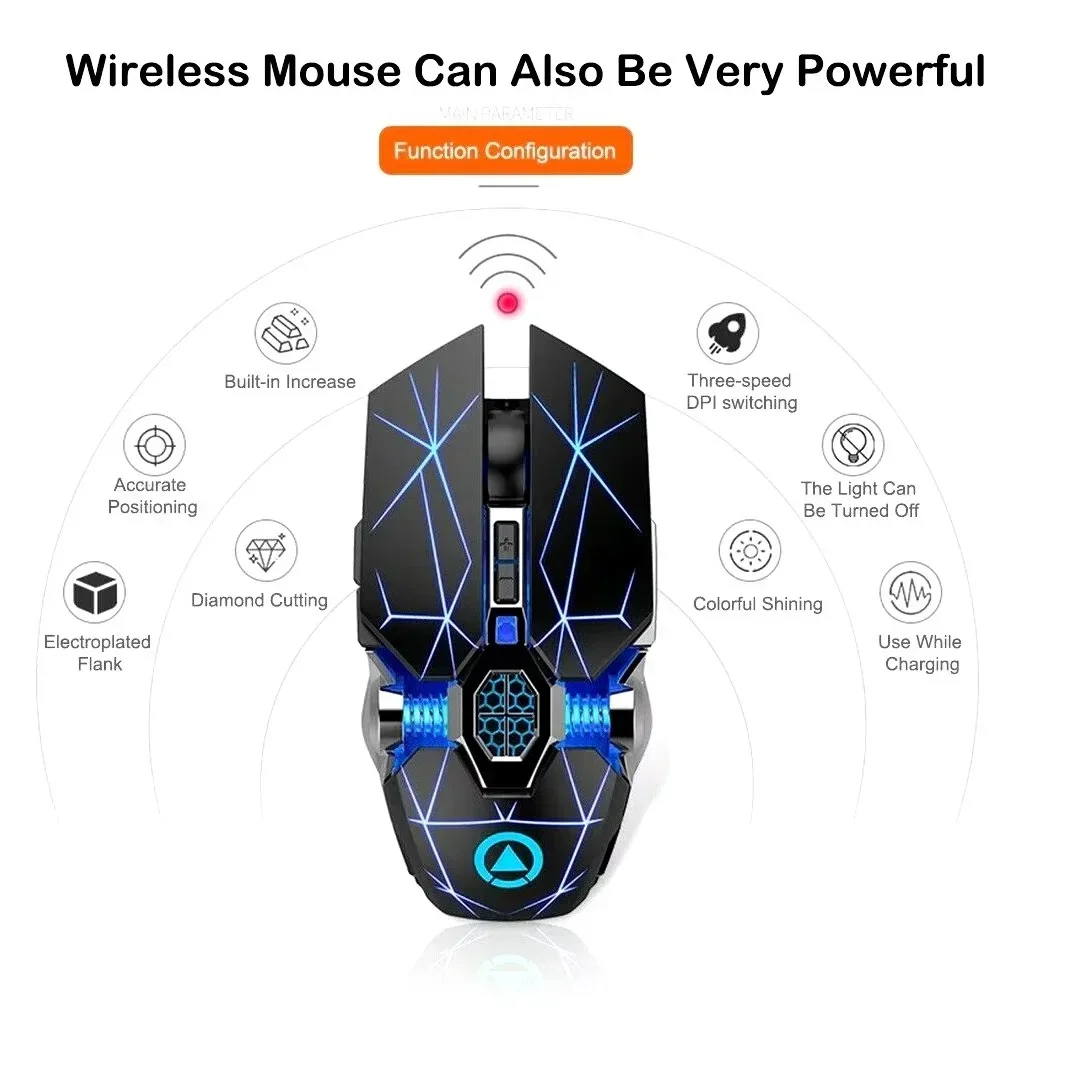 

Silent Mice Gaming Mouse For PC Laptop Computer 2.4G USB Gaming Mouse Wireless Optical 1600DPI 7 Color LED Backlit Rechargeable